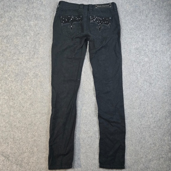 Rock Revival Brocade Skinny Jeans Womens 27 Black Sequin Fleur-de-lis Floral Y2K - Picture 9 of 16